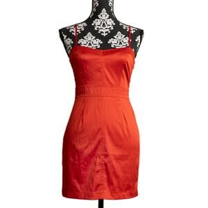 Women's Red/Orange Satin Sweetheart Forever 21 Party Date Bodycon Mini Dress - S